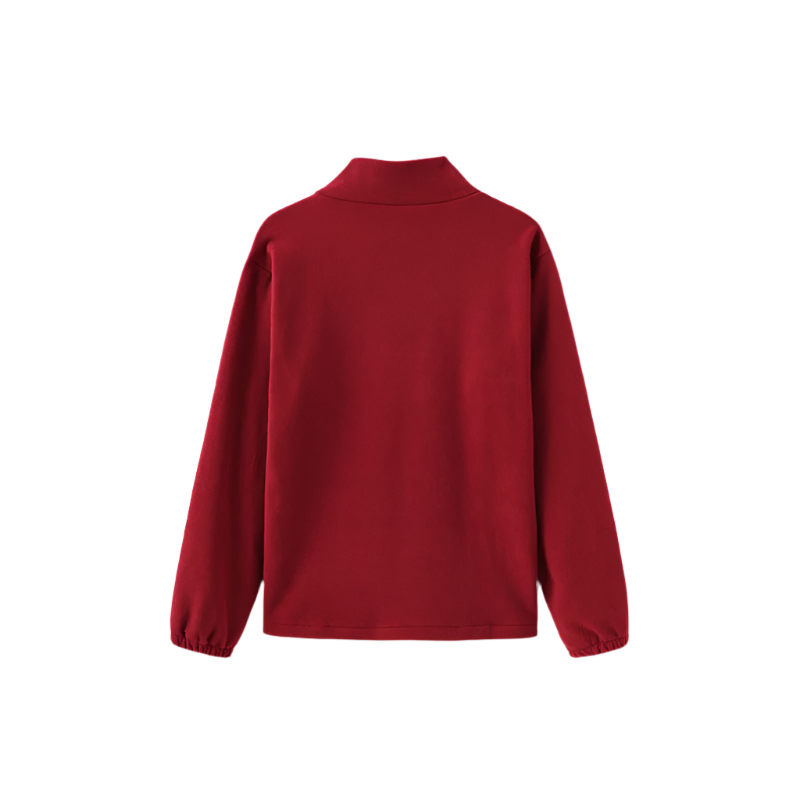 Men’s half zip sweater with embroidered motif, long sleeves, and straight hem, laid flat