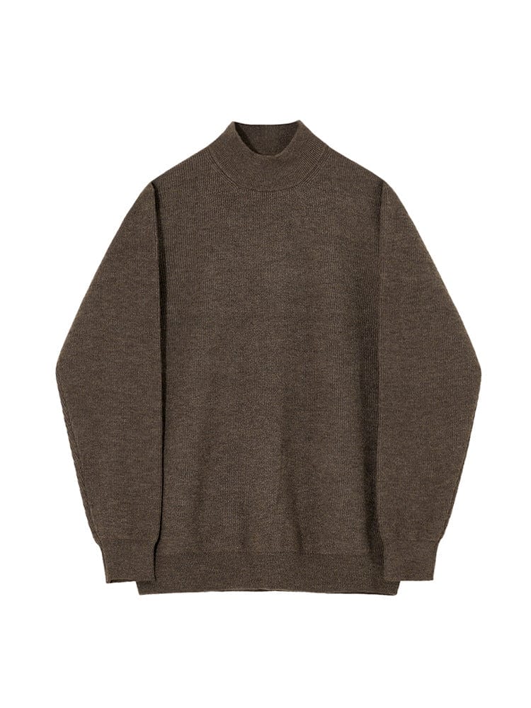 Half turtleneck sweater with knit surface and long sleeves, laid flat