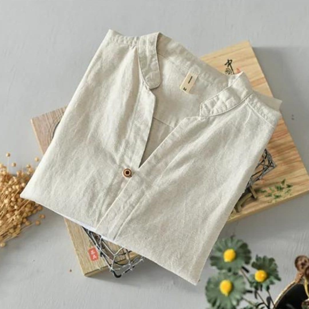 Flat-lay shirt with collar and visible seams