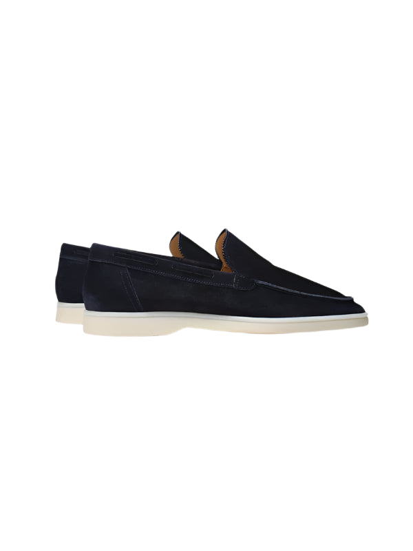 Slip-on loafers with seam detailing and rounded toe, laid flat