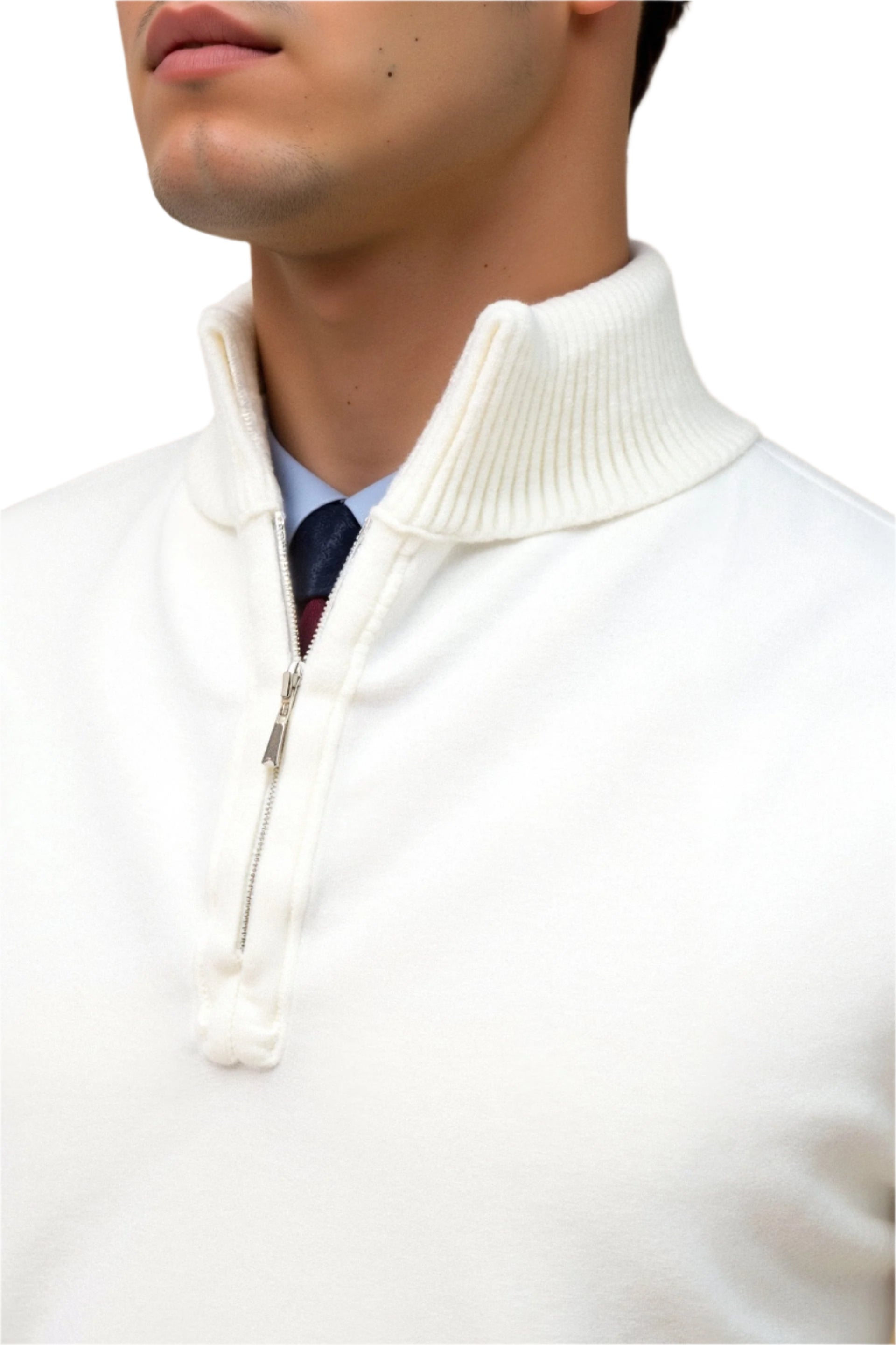 Men’s pullover with zip closure and long sleeves, shown on model
