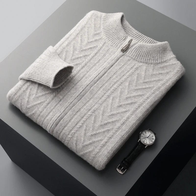 Sweater with long sleeves and zip neck, laid flat