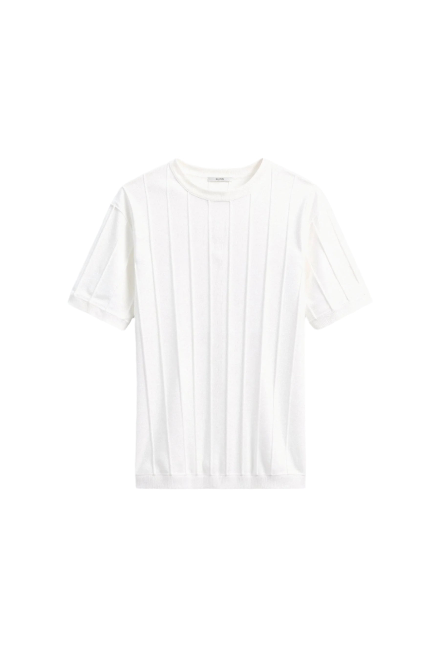 Knit shirt with ribbed surface and structured collar, displayed flat