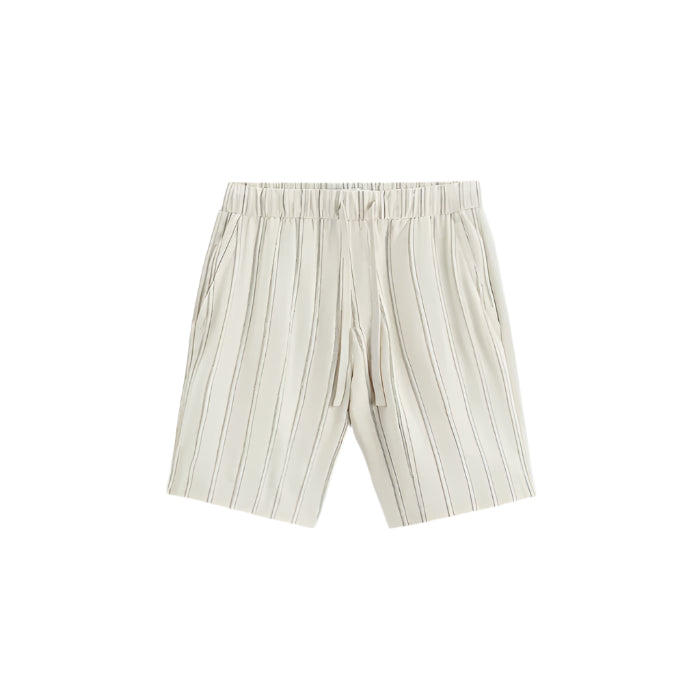 Men’s shorts with visible seams and button front, displayed flat