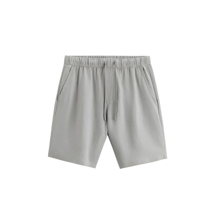 Shorts with side pocket detailing and waistband, laid flat