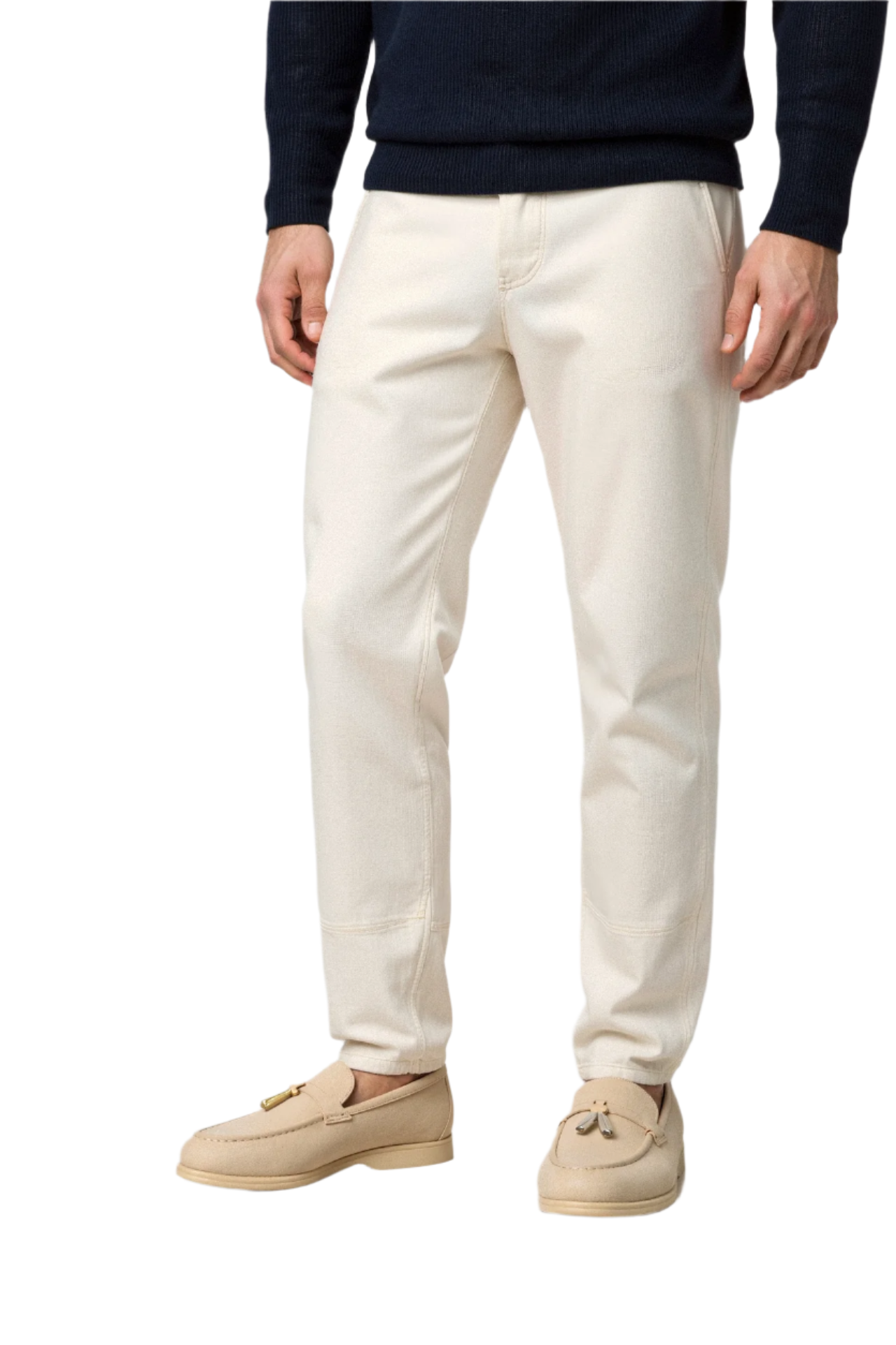 Model in slip-on loafers with low heel and minimal silhouette