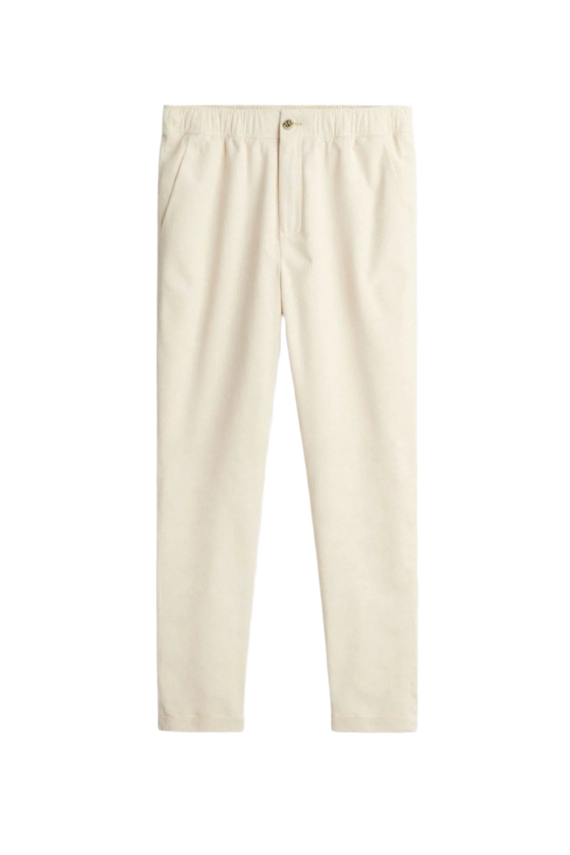 Men’s pants with back pockets and structured front, displayed flat
