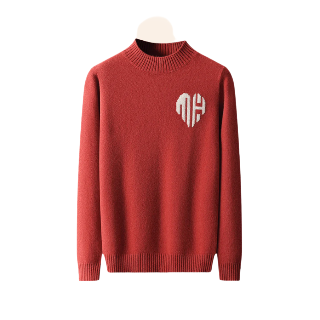 Long sleeve knit sweater with ribbed edges, laid flat