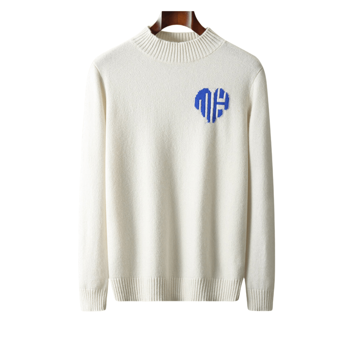 Sweater with long sleeves and ribbed hem, displayed on hanger
