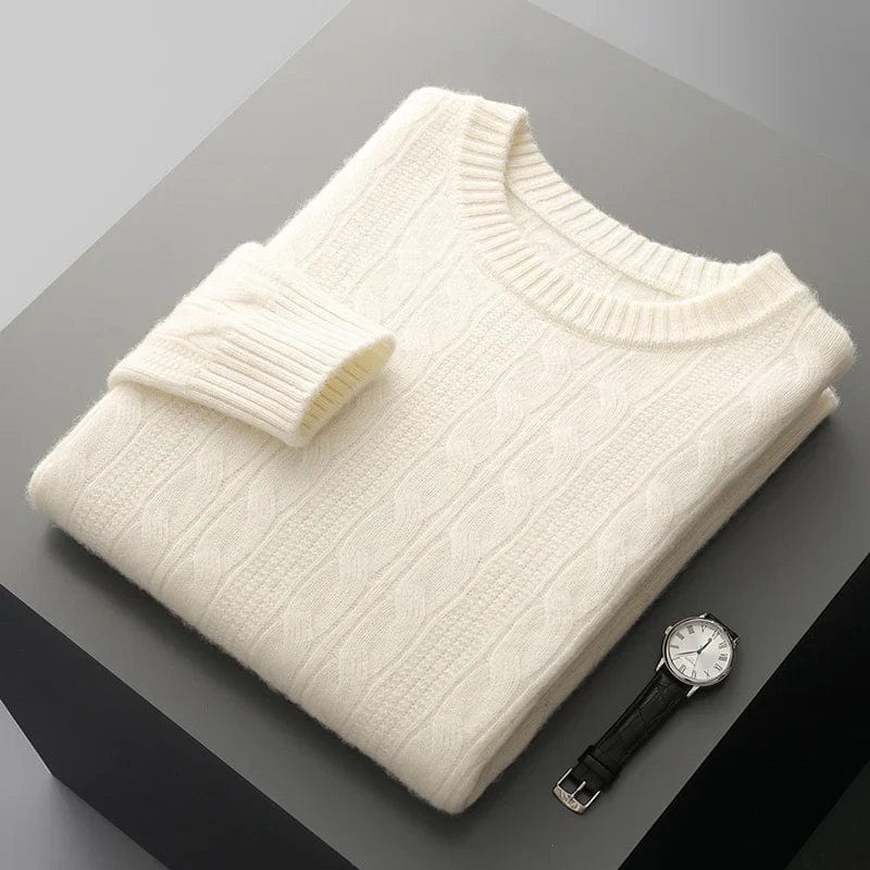 Sweater with visible texture and ribbed cuffs, laid flat