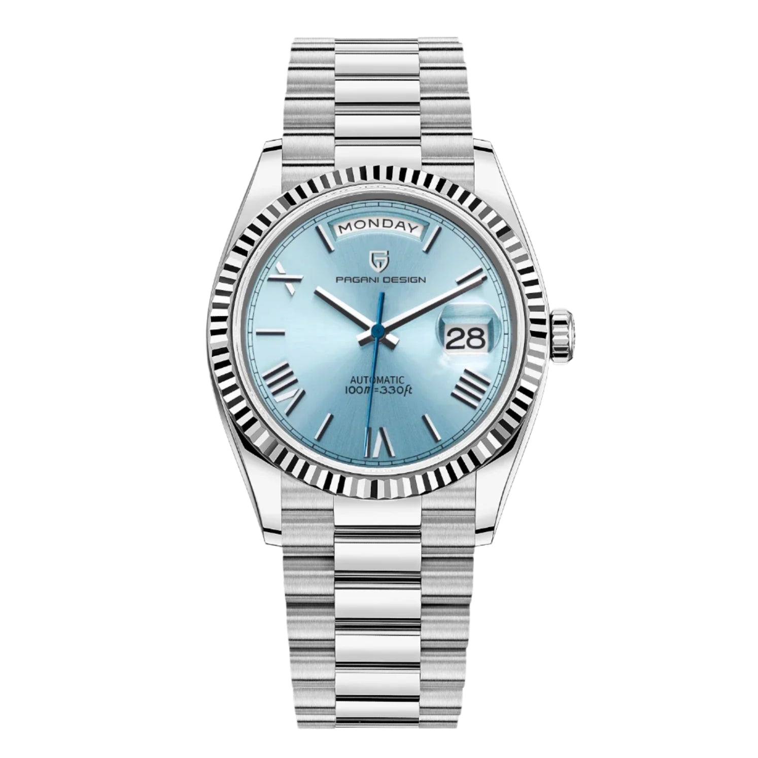Flat-lay watch with chain bracelet and visible time markings