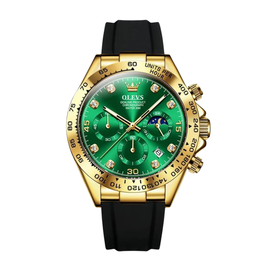 Men’s analog watch with visible dial markings and chain-style band