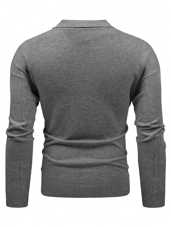 Men’s cardigan with ribbed cuffs and buttons, laid flat