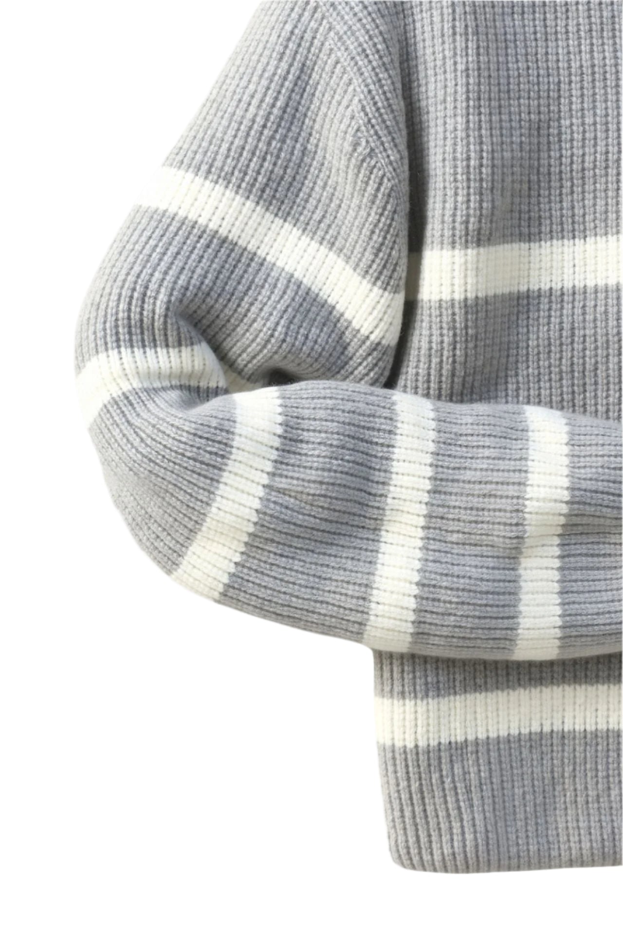 white striped cotton quarter-zip ribbed sweater with polished cuffs