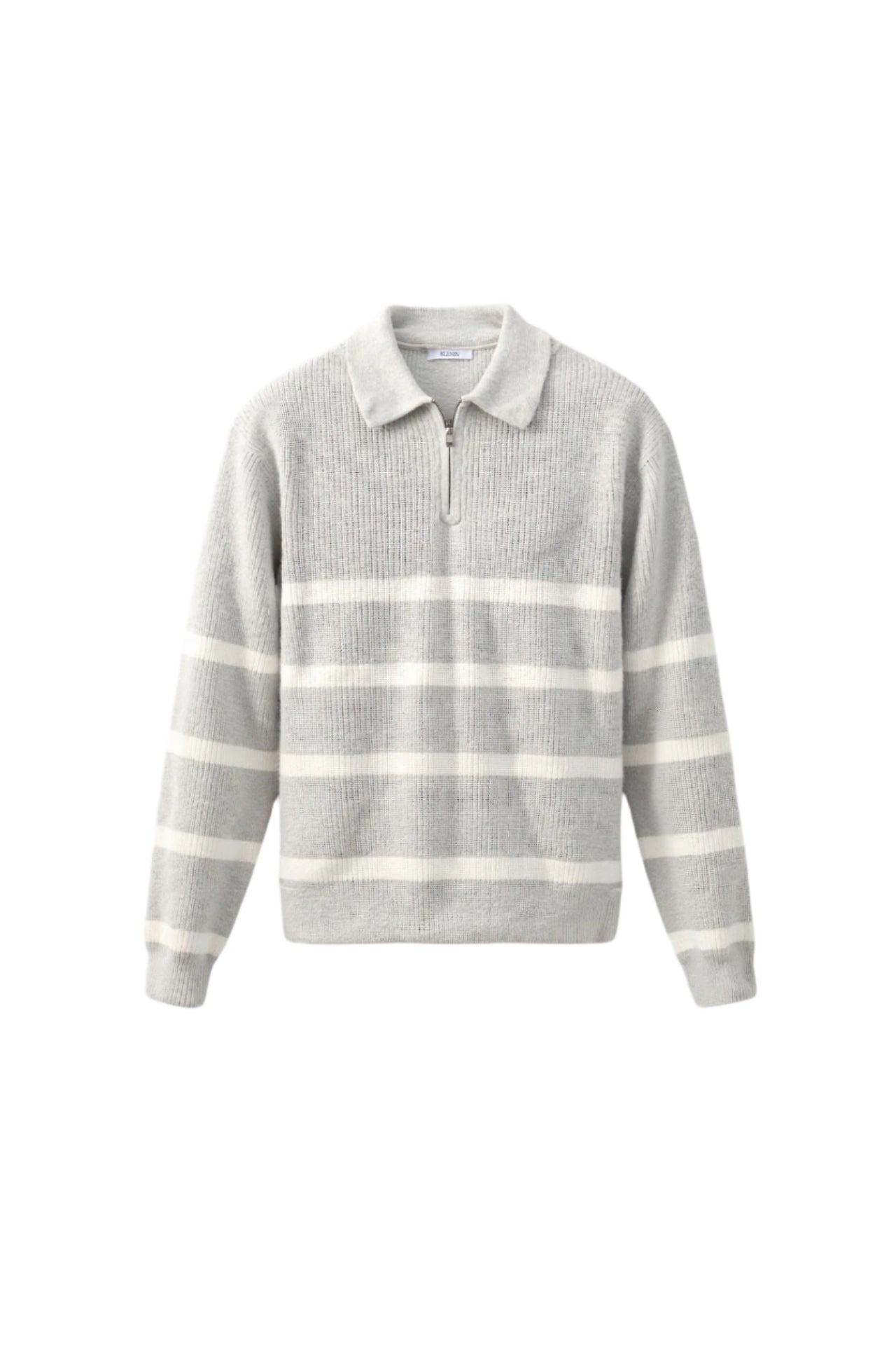 white striped cotton quarter-zip ribbed sweater with polished cuffs