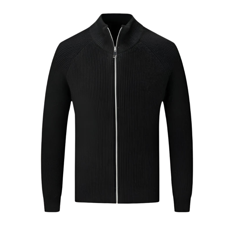 Flat-lay sweater with zipper closure and ribbed cuffs