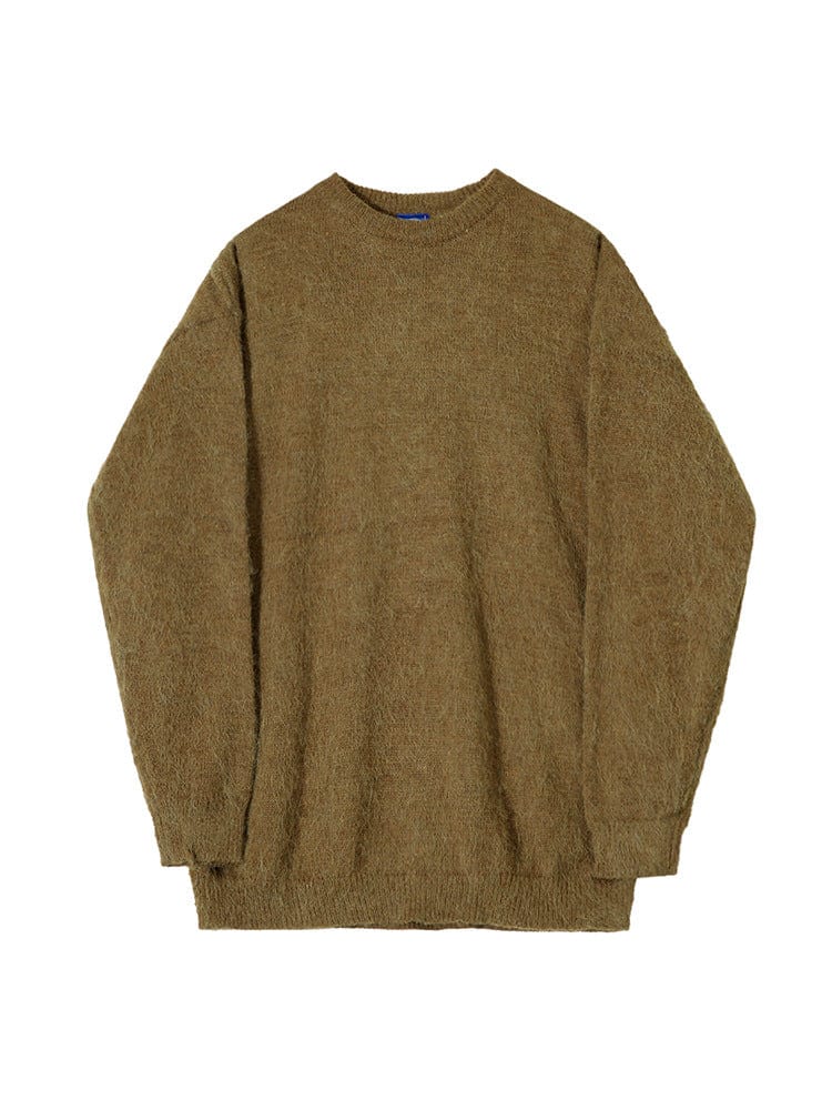 Wool blend sweater with ribbed cuffs and long sleeves, laid flat